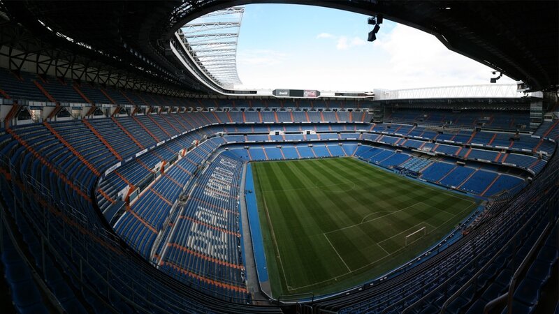 Empty Football Stadium — Blue, Serene, Afternoon, Photograph, Green Field