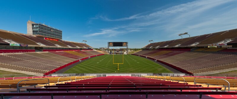Empty Football Stadium — Green, Serene, Afternoon