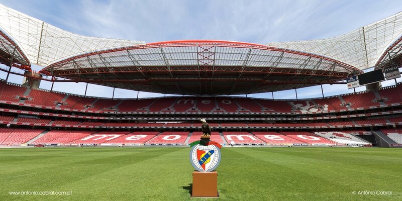 Empty football stadium with crest