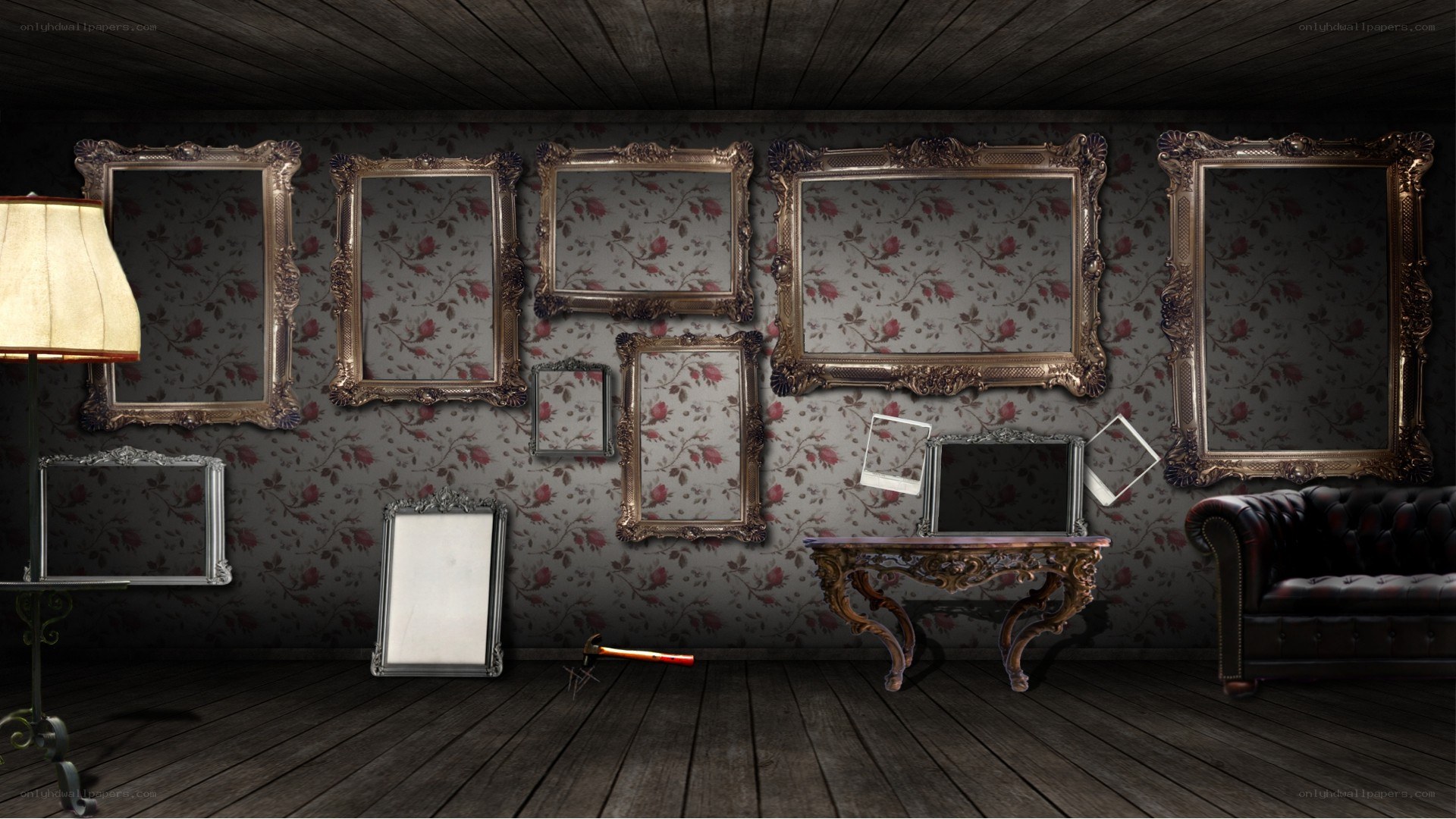 empty frames in a dark room