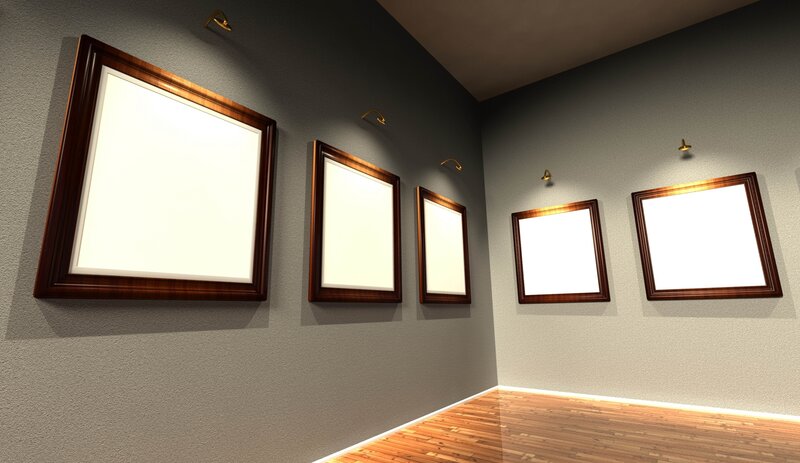 Empty frames in gallery room