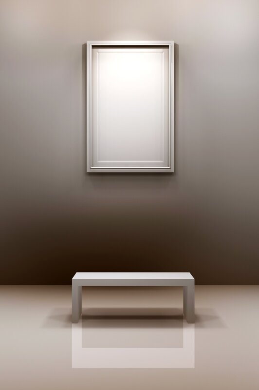 Empty gallery space with bench