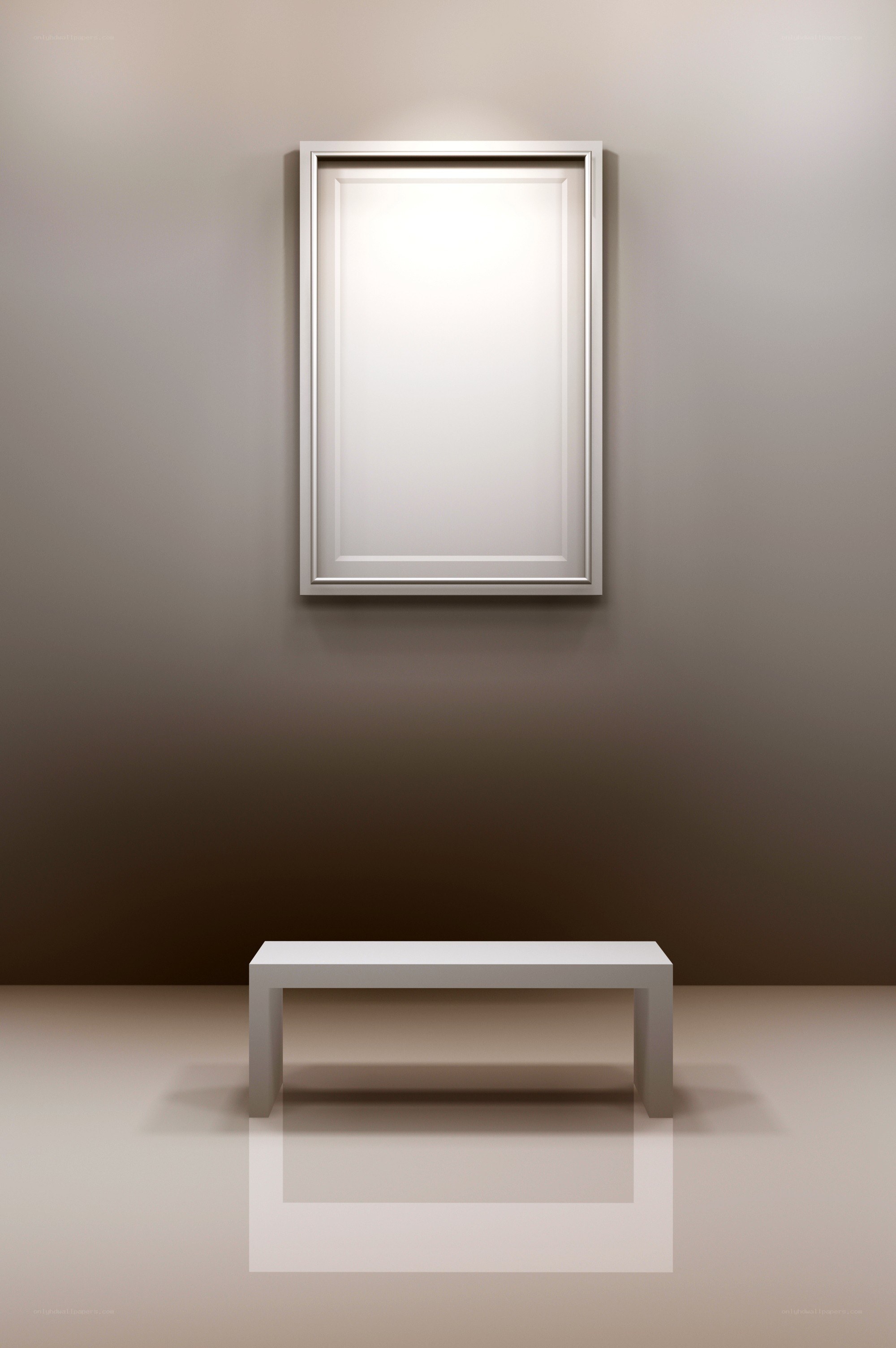 Empty gallery space with bench