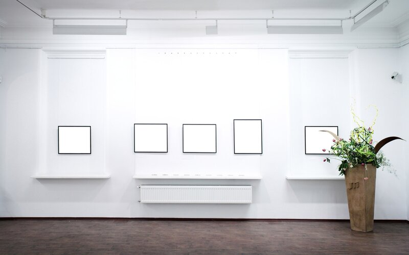Empty gallery with blank frames