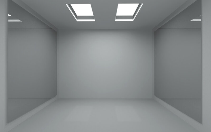 empty gray room with skylights