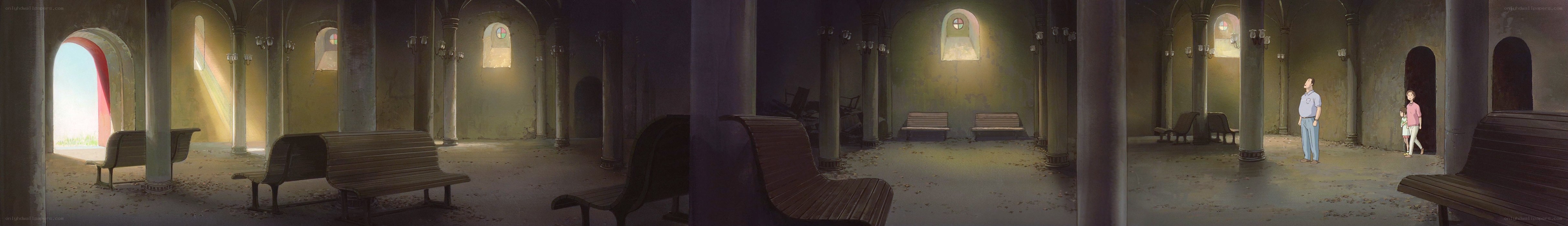 empty hall with benches