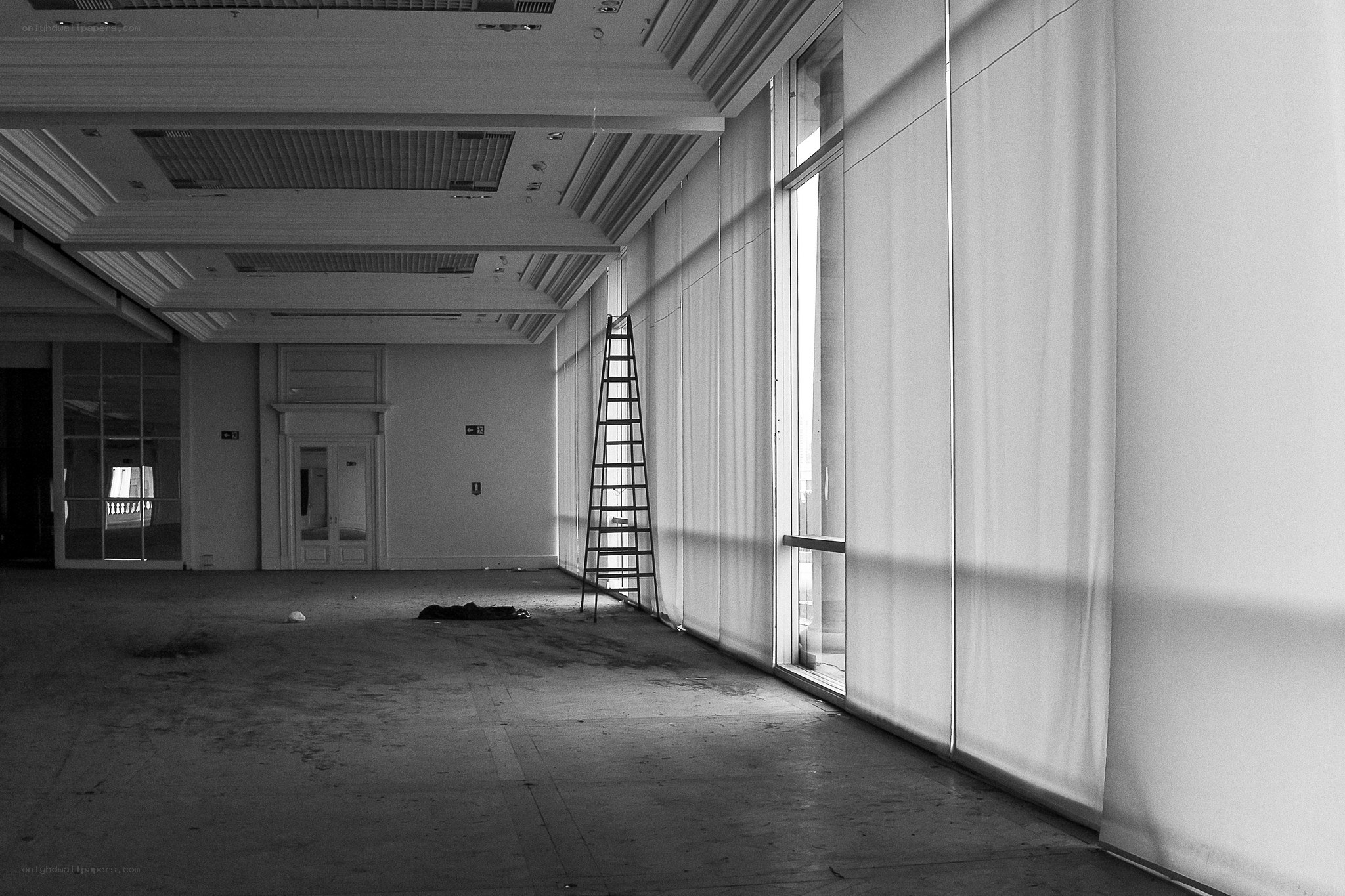 Empty hall with ladder