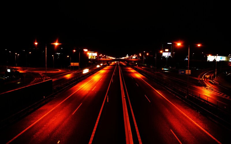 Empty highway at night