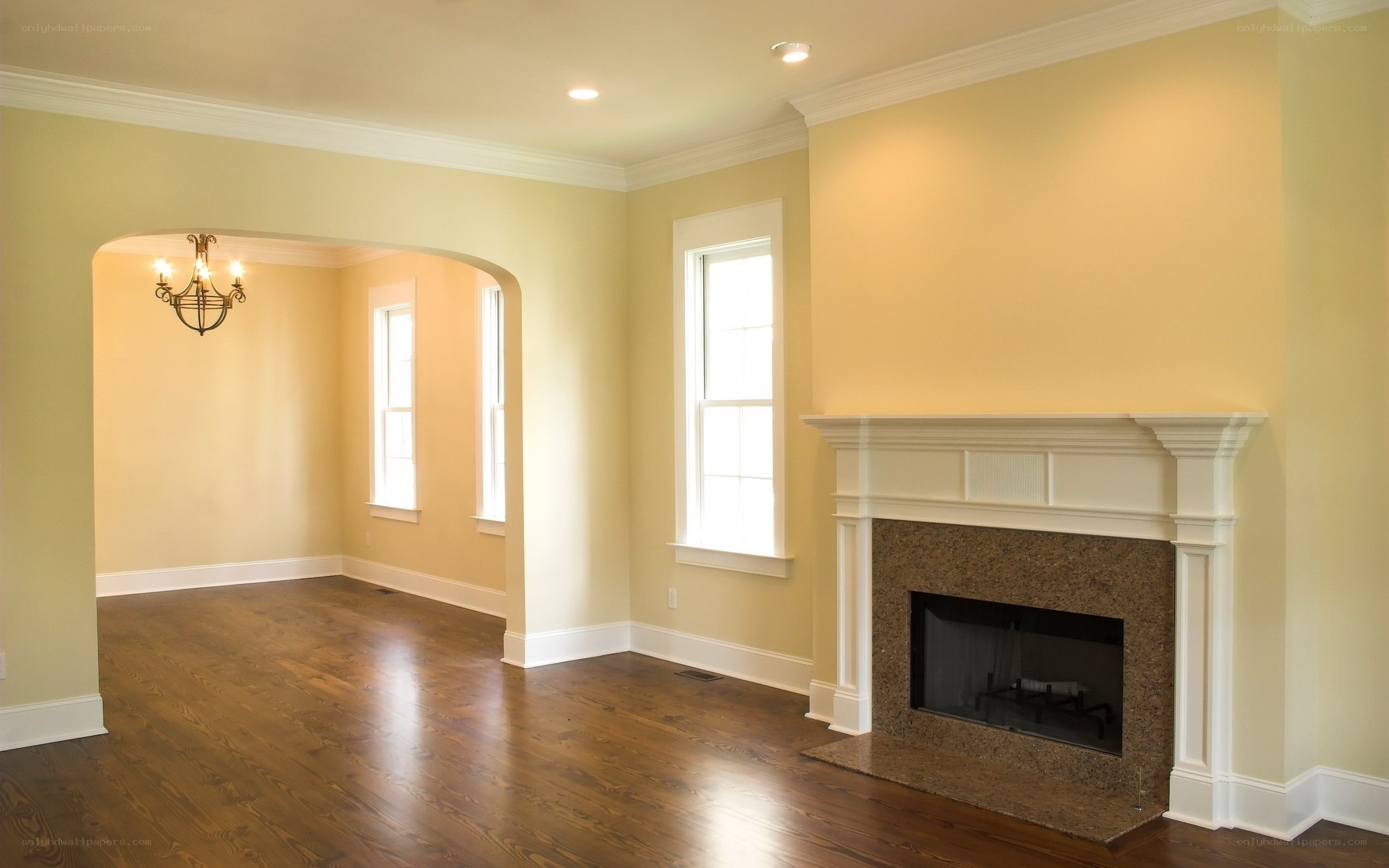 Empty living room with fireplace