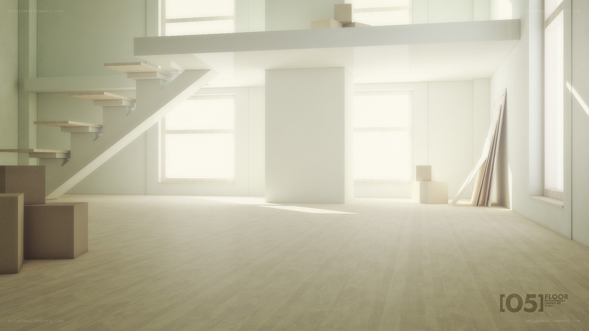 Empty minimalist room with stairs