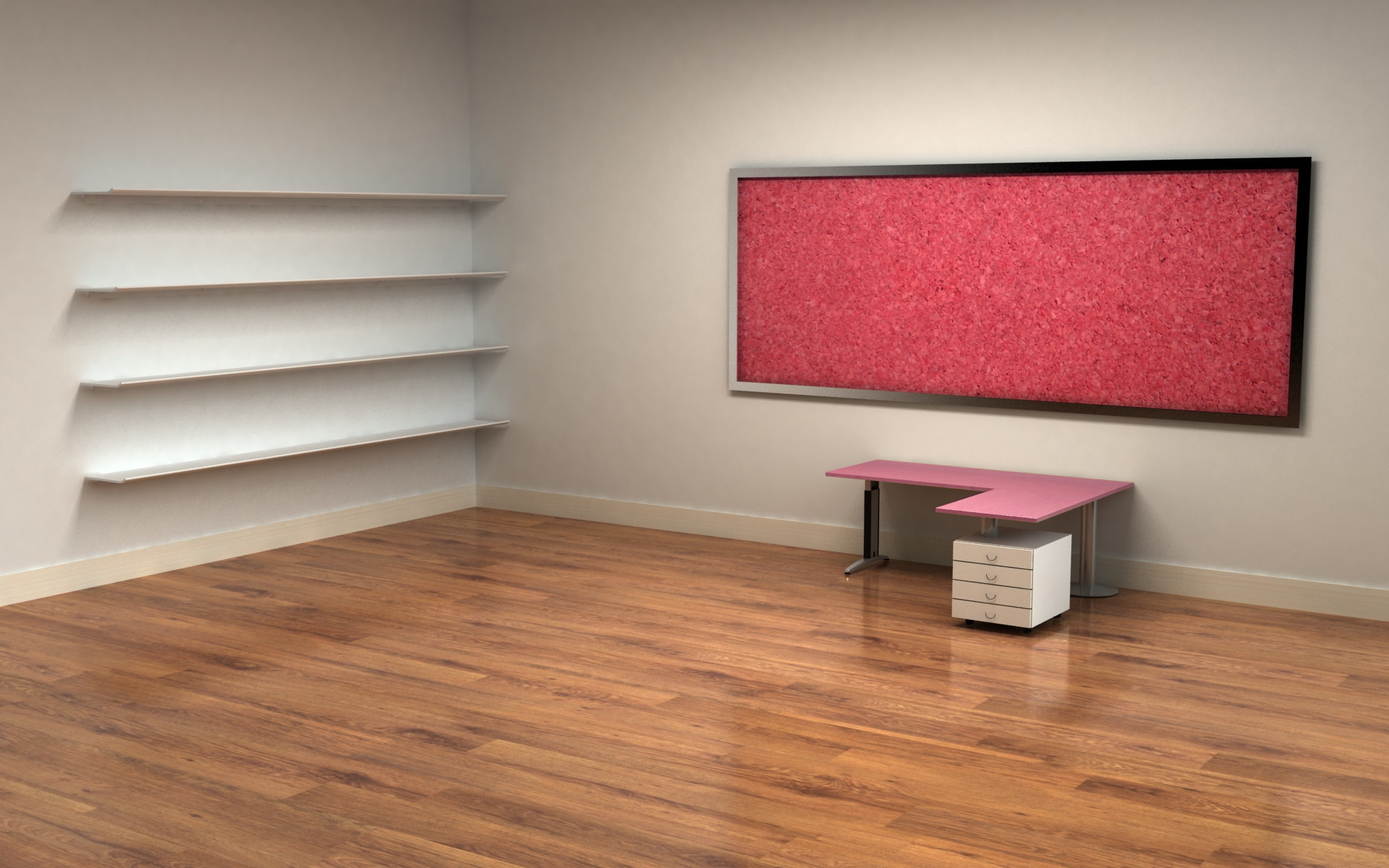 empty office room with pink desk
