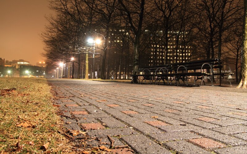 Empty park at night