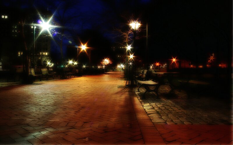 Empty Park at Night — Black, Dark
