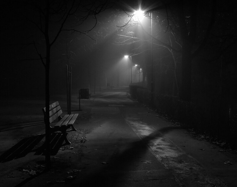 Empty Park Bench — Black, Dark