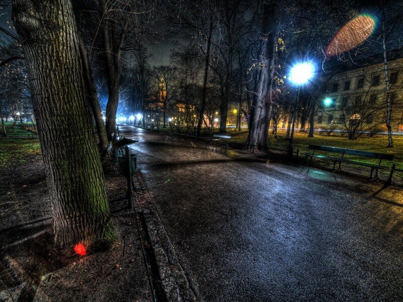 Empty Park Path at Night — Black