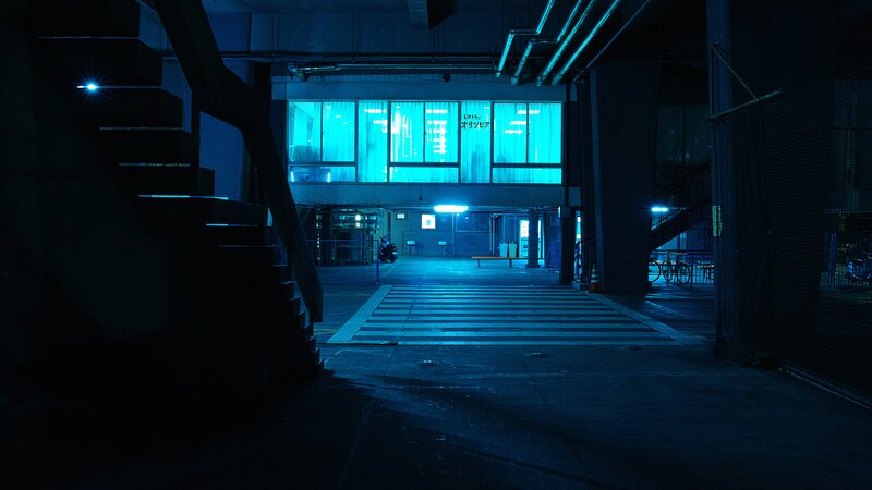 Empty Parking Garage — Blue