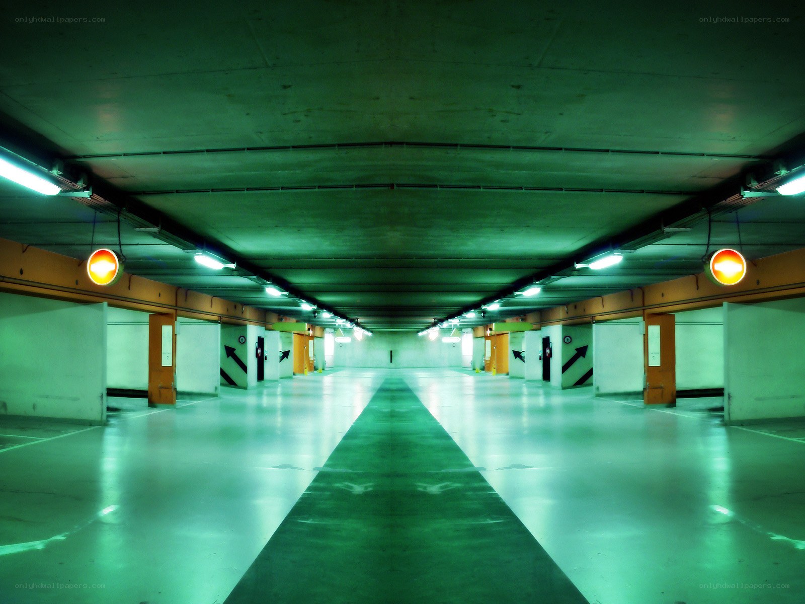 Empty parking garage corridor