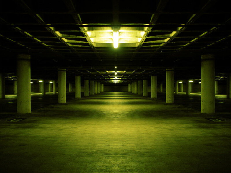 Empty Parking Garage — Green, Dramatic