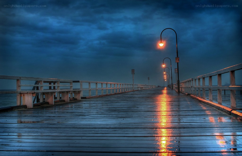 Empty pier at dusk