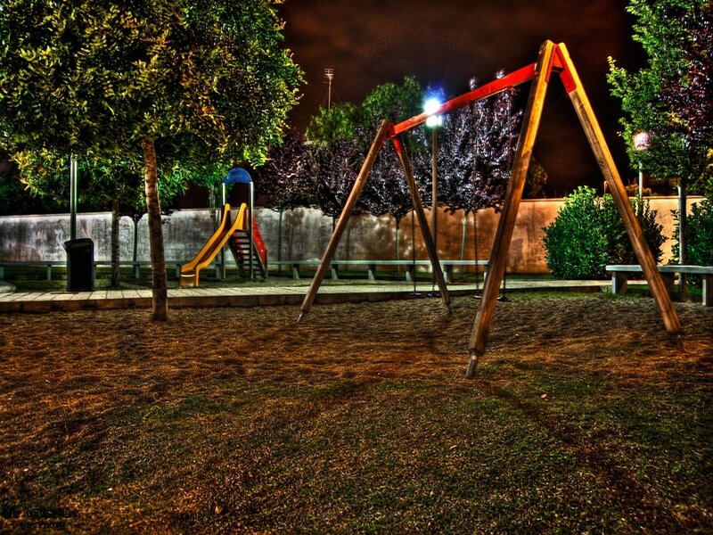 Empty playground at night