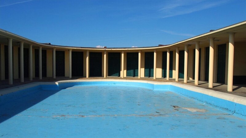 Empty pool in courtyard