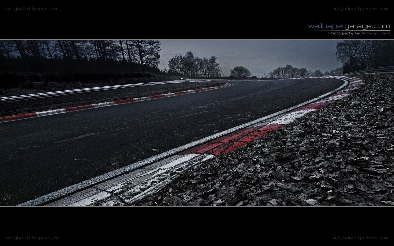 Empty racetrack at dusk