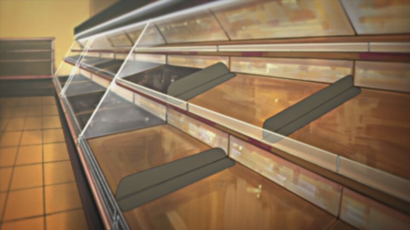 Empty refrigerated shelves