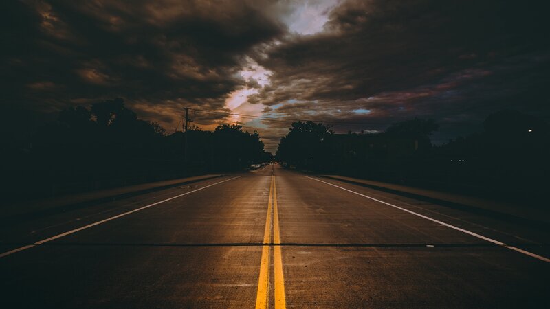 Empty Road at Dusk — Black, Dramatic, Night
