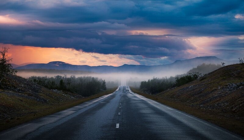 Empty Road at Dusk — Blue, Dramatic