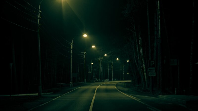 Empty Road at Night — Black, Dark, Photograph