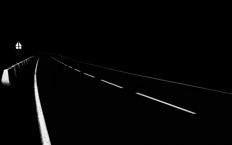 Empty Road at Night — Black, Dark
