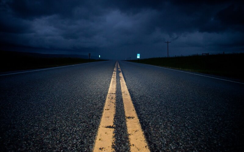 Empty Road at Night — Black, Dramatic, Photograph