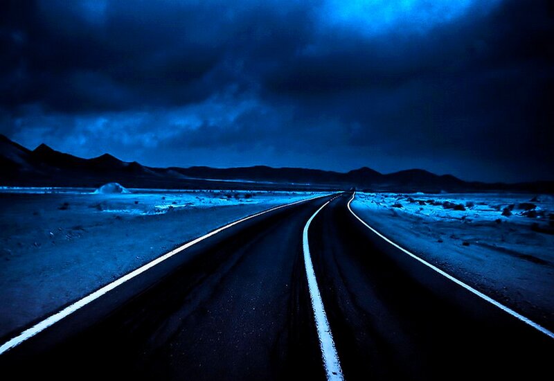 Empty Road at Night — Blue, Dramatic