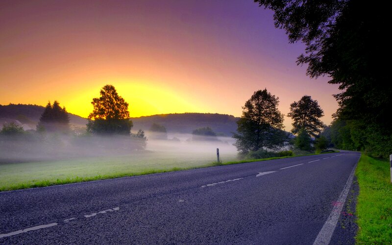 Empty Road at Sunrise — Purple