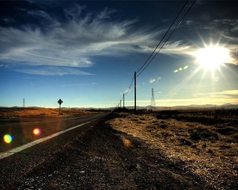 Empty Road at Sunset — Blue, Dramatic, Photograph