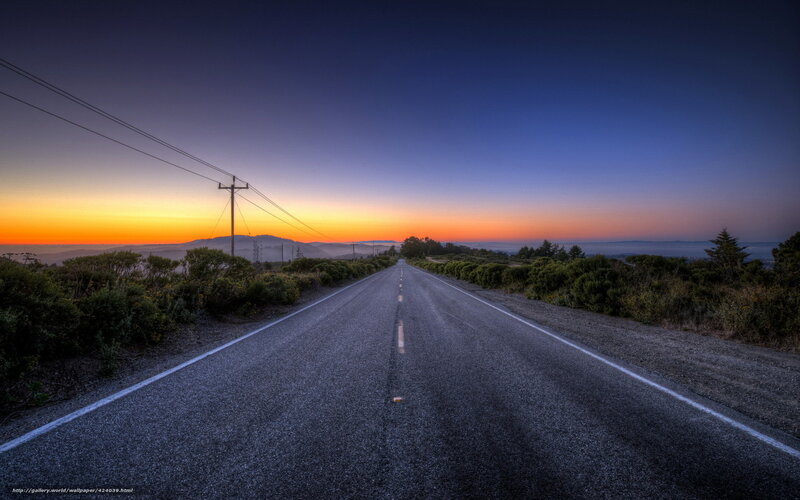 Empty Road at Sunset — Blue, Serene, Photograph, Mountains