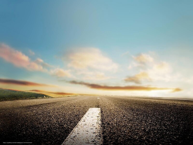 Empty Road at Sunset — Blue, Serene, Photograph, Sky, Clouds
