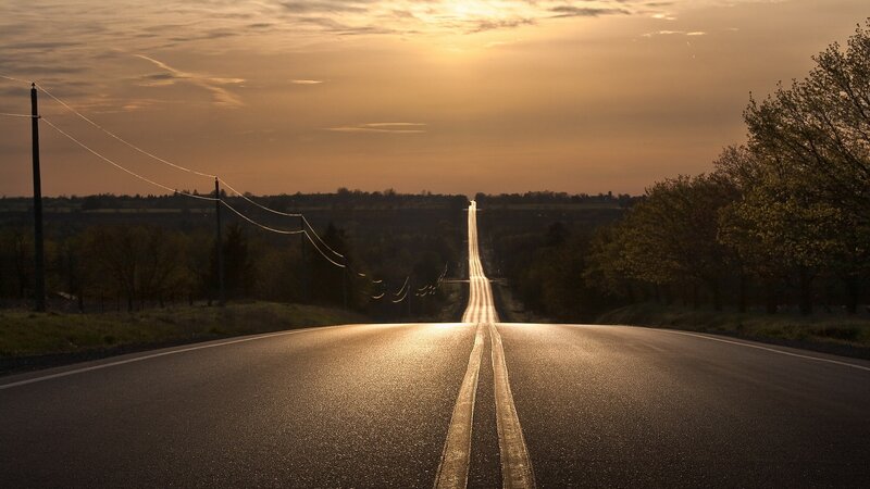 Empty Road at Sunset — Gold