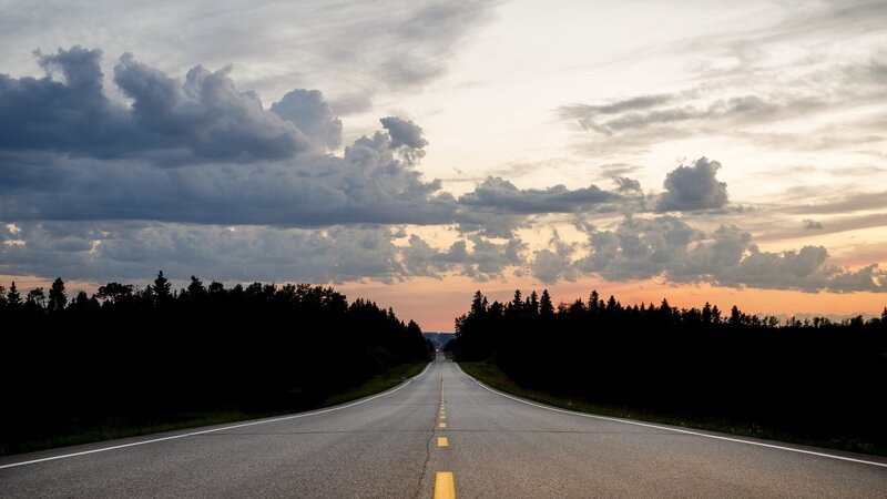 Empty Road at Sunset — Gray, Dramatic