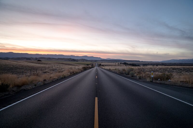 Empty Road at Sunset — Gray, Serene