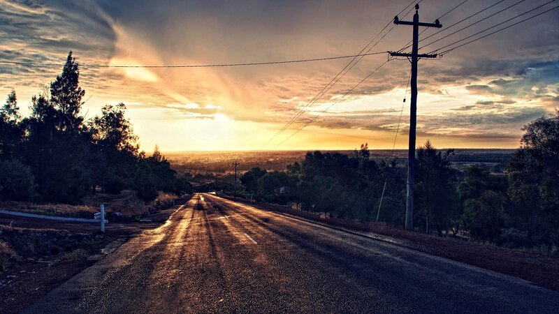 Empty Road at Sunset — Orange, Dramatic, Photograph