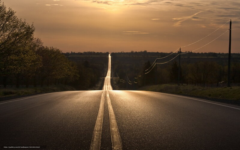 Empty Road at Sunset — Orange, Serene, Photograph, Trees, Power Lines