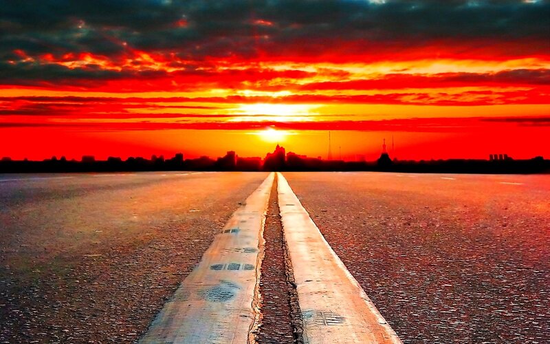 Empty Road at Sunset — Red, Dramatic