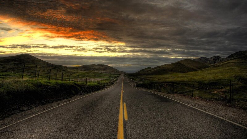 Empty Road at Sunset — Yellow, Dramatic