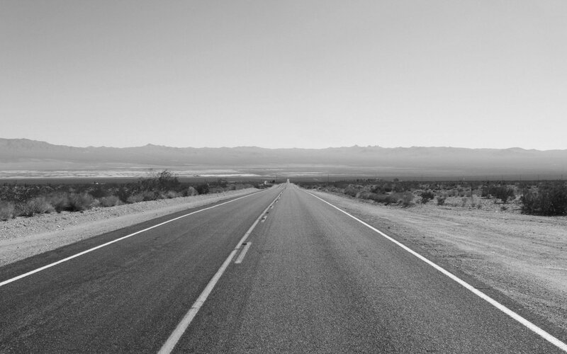 Empty Road in Desert — Black, Desolate, Afternoon