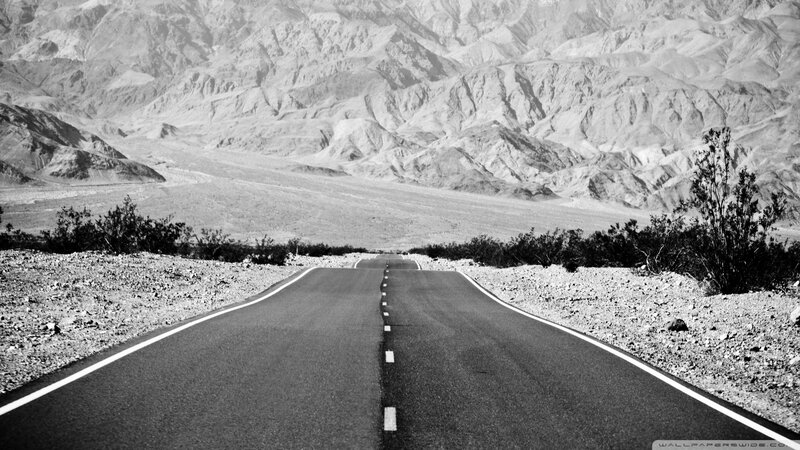 Empty Road in Desert — Black, Desolate, Photograph, Mountains