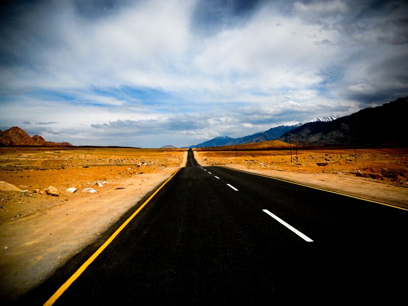 Empty Road in Desert — Black, Dramatic, Afternoon, Photograph, Mountains