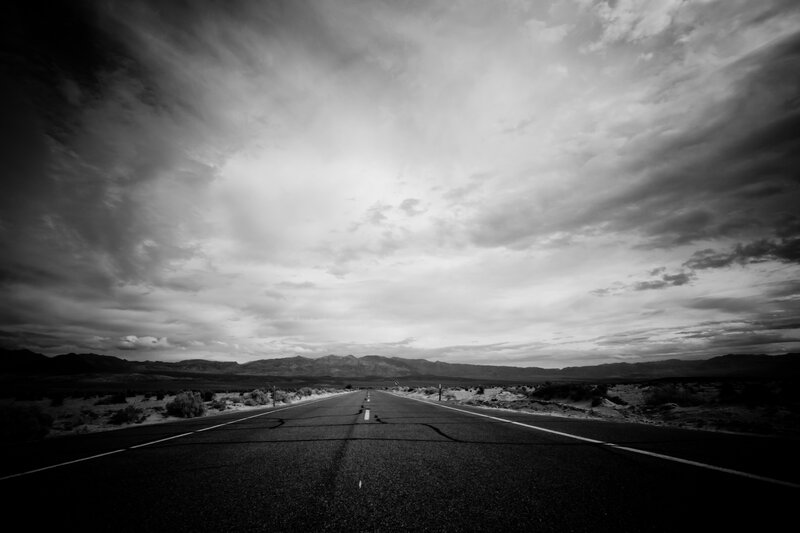 Empty Road in Desert — Black, Dramatic, Afternoon, Photograph