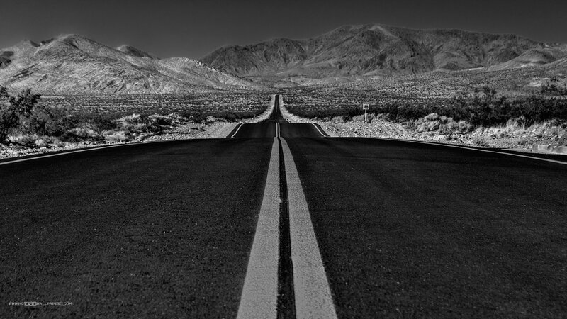 Empty Road in Desert — Black, Dramatic, Photograph
