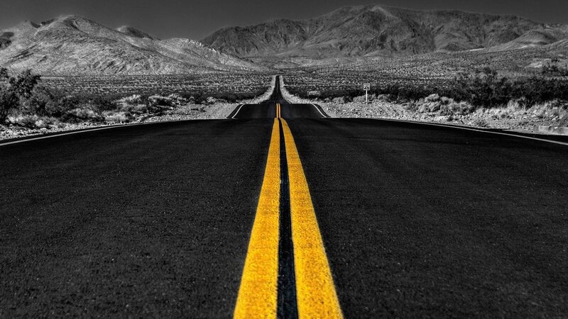 Empty Road in Desert — Black, Dramatic